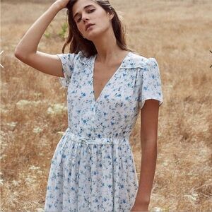 Christy Dawn The Donna Dress White Blue Ditsy Floral Mini Lined Prairie Cottage